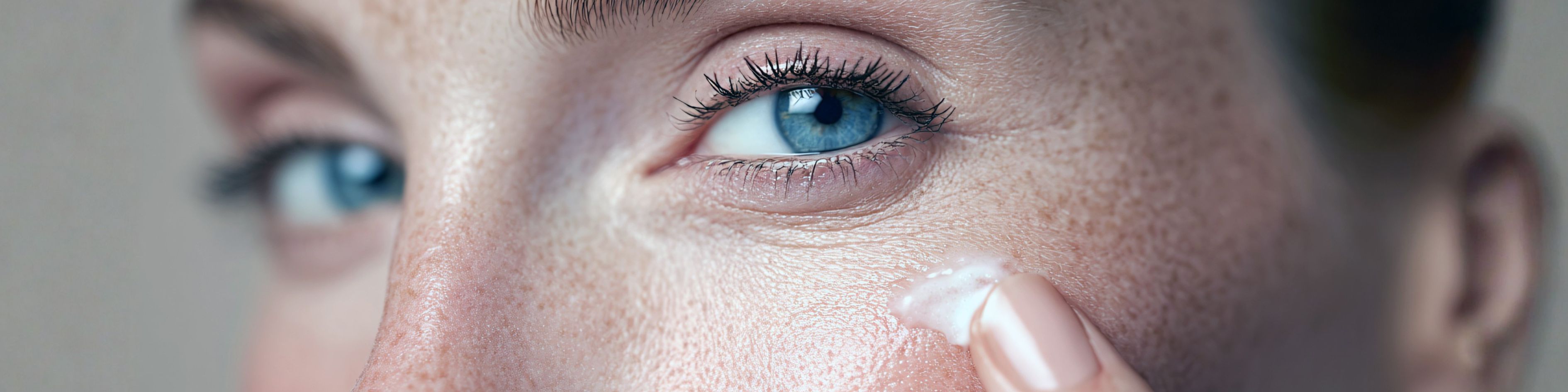 Žena mazající si krém pod oči.